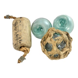 Japanese Green Blue Fishing Floats – Set of 4 For Sale