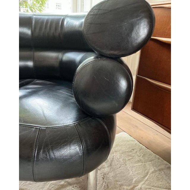 Black Faux Leather Armchair in the style of Eileen Gray For Sale - Image 9 of 10
