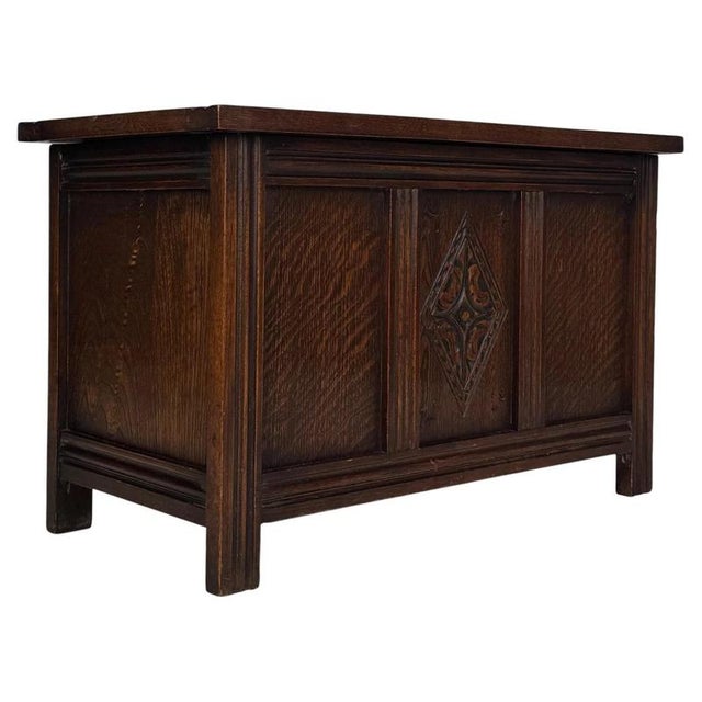 Antique English Edwardian Oak Blanket Box For Sale - Image 3 of 13