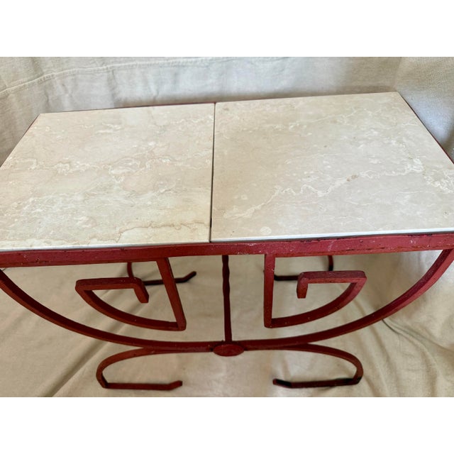 Mid-Century Modern Vintage Mid-Century Art Deco Greek Key Wrought Iron & Tile Top Accent Table For Sale - Image 3 of 9