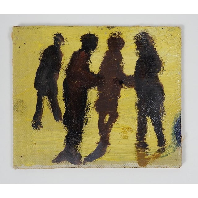 Mid-Century Modern Small Mid 20th Century Abstract Black Yellow Shadow Figures Painting For Sale - Image 3 of 3