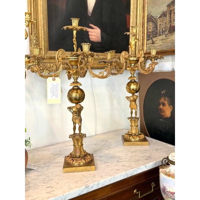 Pair of h.n. Hooper & Co. Gilt Brass Figural Atlas Candelabra, Circa 1840 For Sale - Image 9 of 10