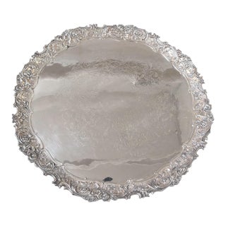 18th C Style Boulton & Matt 24” Round Sheffield Silver Salver Tray For Sale