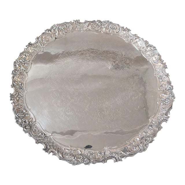 18th C Style Boulton & Matt 24” Round Sheffield Silver Salver Tray For Sale