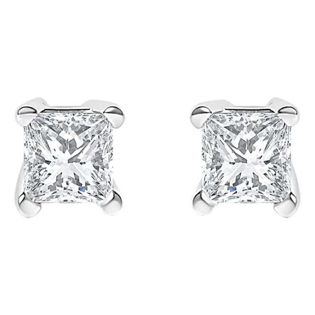 .925 Sterling Silver 1/4 Cttw Princess-Cut Diamond Solitaire Stud Earrings (H-I Color, I3 Clarity) For Sale
