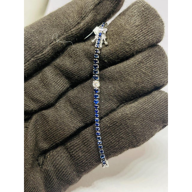Blue Natural 18k Gold Blue Sapphire 2.74ct & Diamond 0.45ct Bracelet For Sale - Image 8 of 8