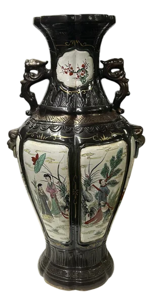 Chinese Vintage 8 Immortals Theme HandPainted Porcelain Flower Vase