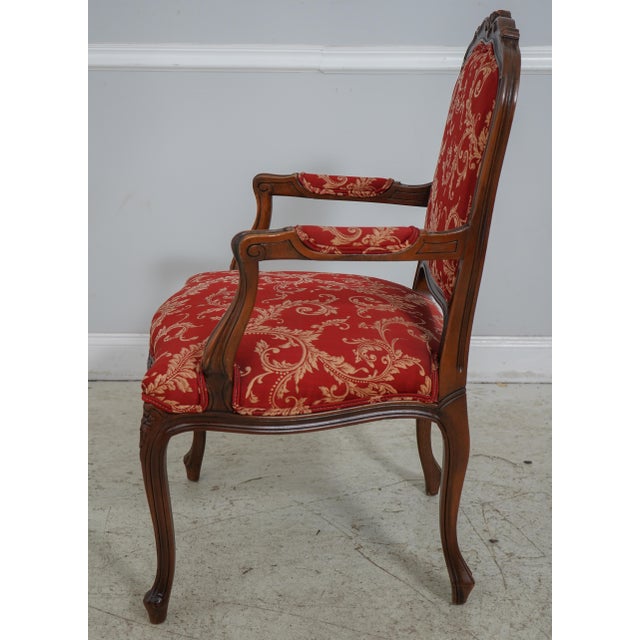 Pair Ethan Allen Damask Upholstered French Open Armchairs Chairish