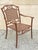 Cast Aluminum Basket Weave Lattice Rattan Patio Outdoor Pool Arm Chair. Circa Late 20th Century. Measurements: 36.5" H x...