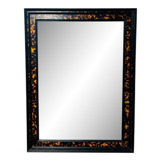John-Richard Faux Tortoise & Ebonized Wood Framed Beveled Mirror For Sale