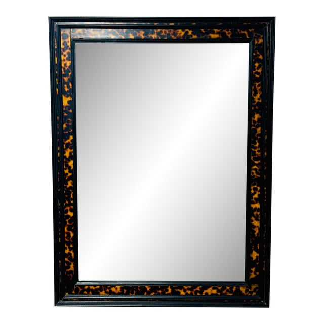 John-Richard Faux Tortoise & Ebonized Wood Framed Beveled Mirror For Sale