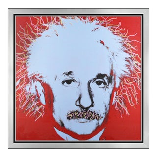 Late 20th Century Einstein - State I Pop Art Red Screenprint on Canvas With Hand Embellishment Steve Kaufman For Sale