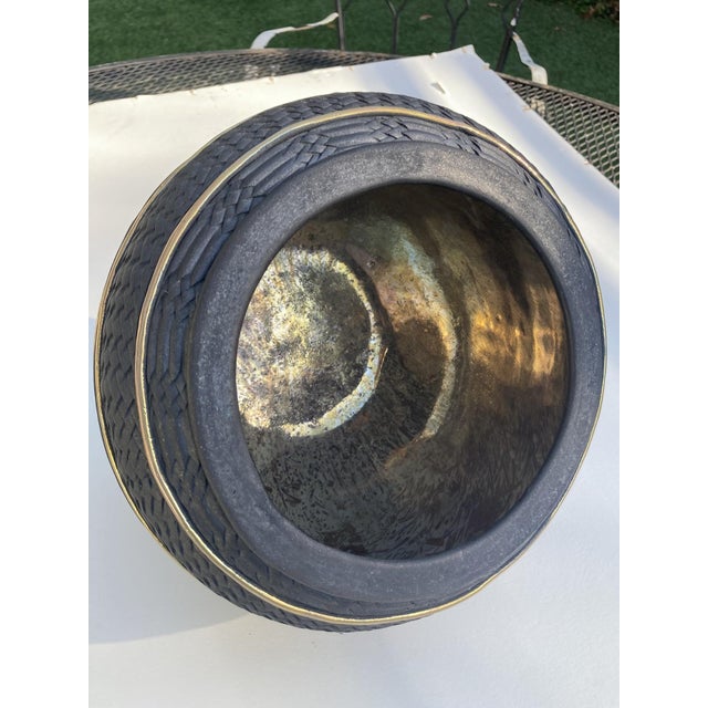 Modern Candone Wharton Raku Basketweave Patterned Lidded Vessel For Sale - Image 3 of 12