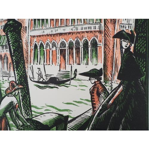 Modern Robert Bonfils, Gondolas on the Grand Canal in Venice, Original Wood Engraving, 1923 For Sale - Image 3 of 7