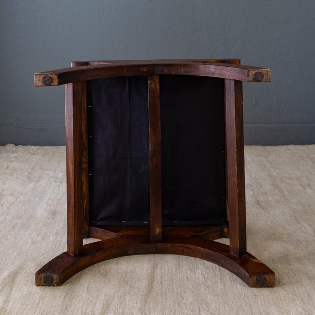 Leather and Rosewood X Frame Ottoman or Footstool With Brass Nailhead Trim For Sale - Image 11 of 13