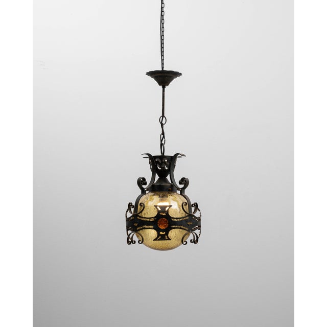 20th Century Brutalist Dutch Hammered Iron Pendant Lamp For Sale - Image 4 of 18
