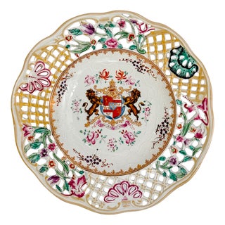 19th C. Edme Samson French Reticulated Armorial Bowl For Sale