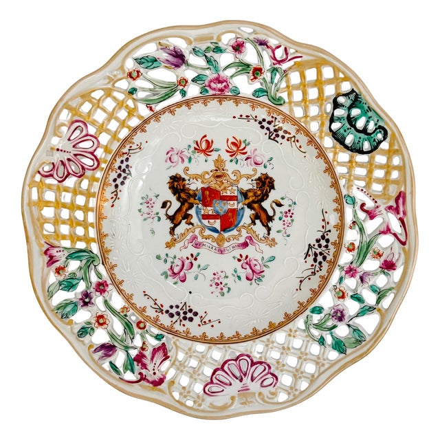 19th C. Edme Samson French Reticulated Armorial Bowl For Sale