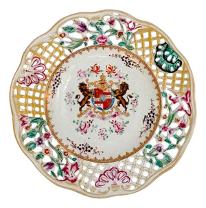 19th C. Edme Samson French Reticulated Armorial Bowl