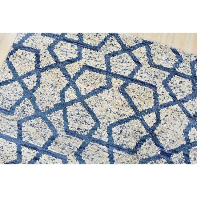 Moroccan Rug 5'8'' X 8' Ivory Blue Viscose Contemporary Hand-Knotted Carpet For Sale In Philadelphia - Image 6 of 12