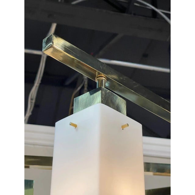 White Modern Murano Square Shaped Glass and Brass Chandelier For Sale - Image 8 of 10