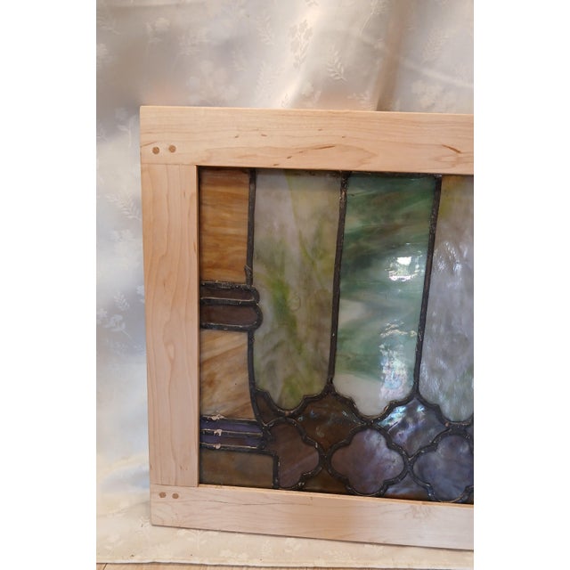 Antique Willet Studio Slag Glass Window Panel in Hand-Crafted Maple Frame – Piece 2 of 2 For Sale - Image 9 of 13