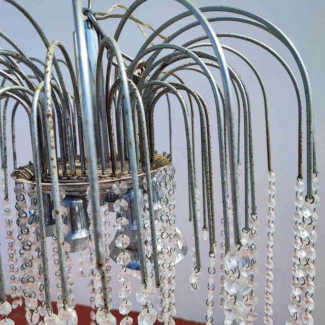 Vintage Chandelier in Metal and Glass Drops For Sale - Image 3 of 10