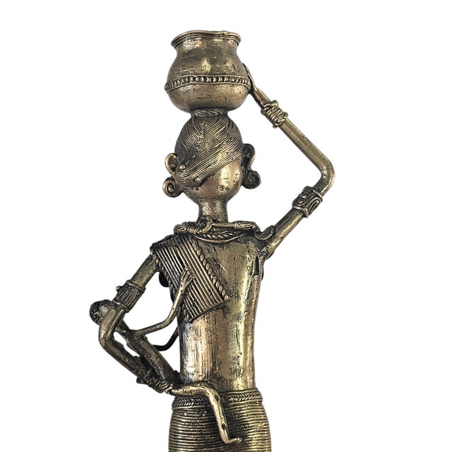 Dhokra Indian Woman & Baby Statuette 15" For Sale - Image 4 of 11