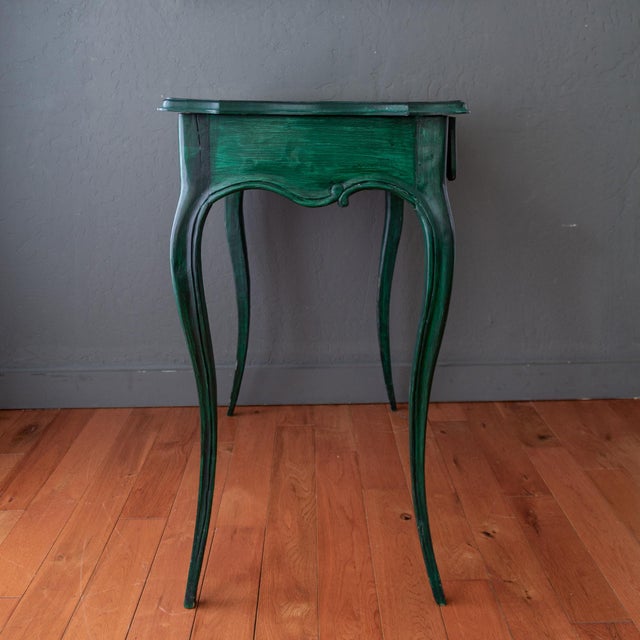 Antique Louis XV Style Hand Painted Green Desk With Morning Glory Floral Motif For Sale - Image 13 of 18