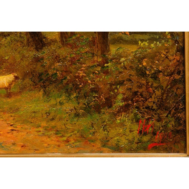 Green English Antique Landscape Painting of Sheep by Henry Maidment (Fl. 1889-1914) For Sale - Image 8 of 18