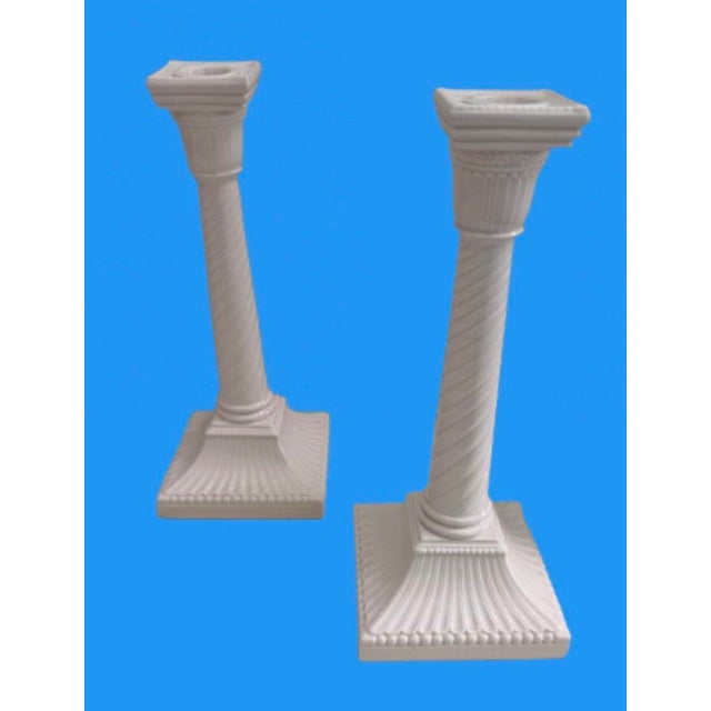 American Vintage Fitz and Floyd White Porcelain Candlesticks - A Pair For Sale - Image 3 of 10