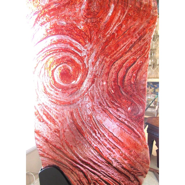 Metal 1980s Large 91" Flashed Red Molded Glass Wave Floor Sculpture on Steel Base For Sale - Image 7 of 13
