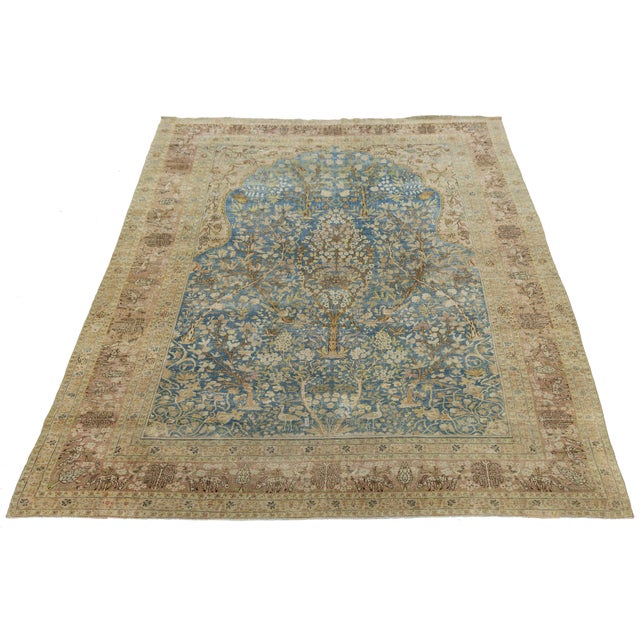 Transitional Antique 19th Century Tabriz Wool Area Rug, Blue Tree of Life For Sale - Image 3 of 12
