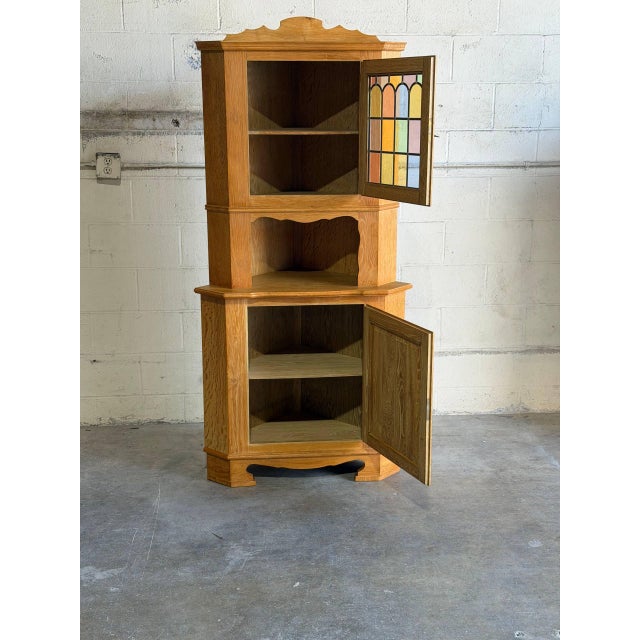 Vintage Brutalist Oak Corner Cabinet in Style of Henning Kjærnulf Danish Modern For Sale In Los Angeles - Image 6 of 9