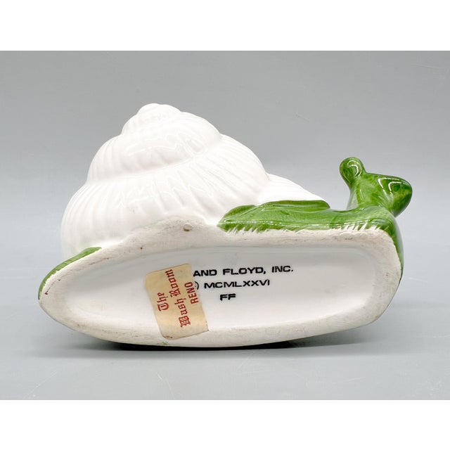 1970's Fitz and Floyd Ceramic Snail Trinket Dish – Lidded Jar With Green and White Glaze For Sale In Houston - Image 6 of 10