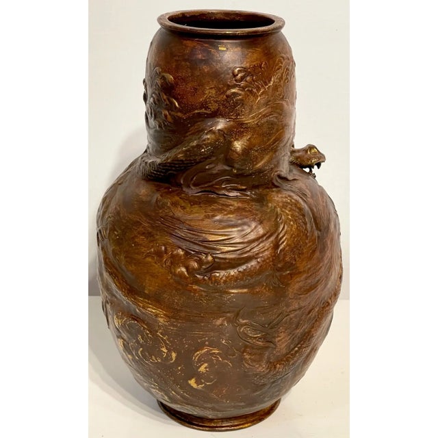 Japonisme Late 19th Century Japonisme Dragon Motif Copper Clad Vase by Bretby Pottery For Sale - Image 3 of 8