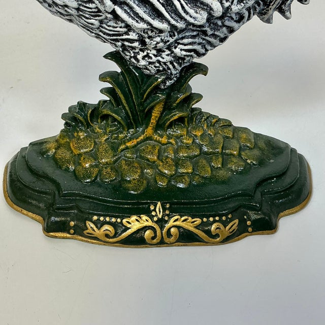 1950s Vintage Americana Arts & Crafts Farmhouse Cast Iron Rooster/Chicken Doorstop. For Sale - Image 6 of 12
