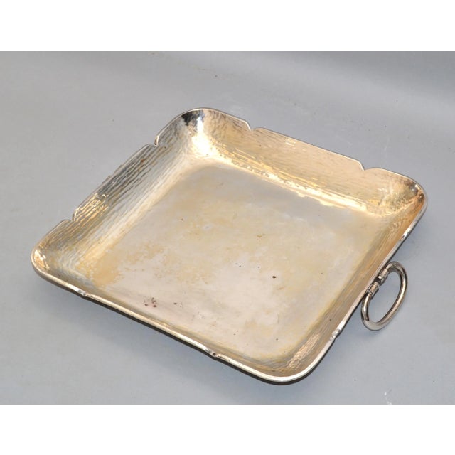 1970s Serving Tray Handles Silver Plated Hammered Steel Mid-Century Modern For Sale - Image 4 of 13