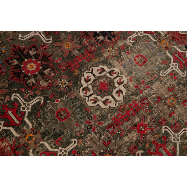 Antique Malayer Handmade Floral Pattern Brown Gallery Wool Rug For Sale - Image 10 of 11