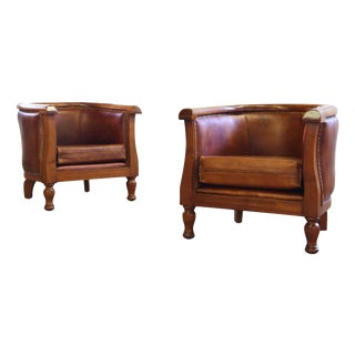 Vintage Leather Club Chairs, 1920s, Set of 2 For Sale