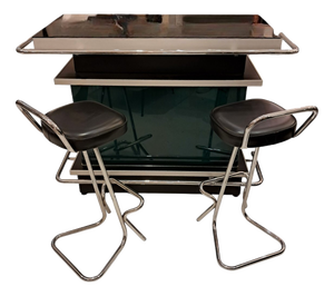 Chrome Bar Counter with Black and Green Glass, 1980s, Set of 3