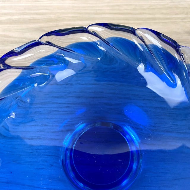 Vintage Art Glass Encased Cobalt Blue and Clear Blown Glass Dish For Sale - Image 4 of 6