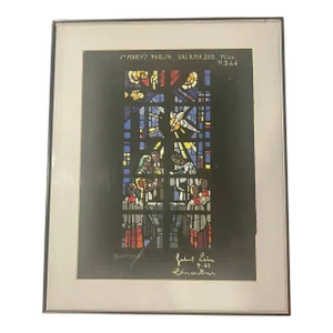 1962 Original Signed Rendering of Stained Glass Window St Mary's Parish Kalamazoo Mich