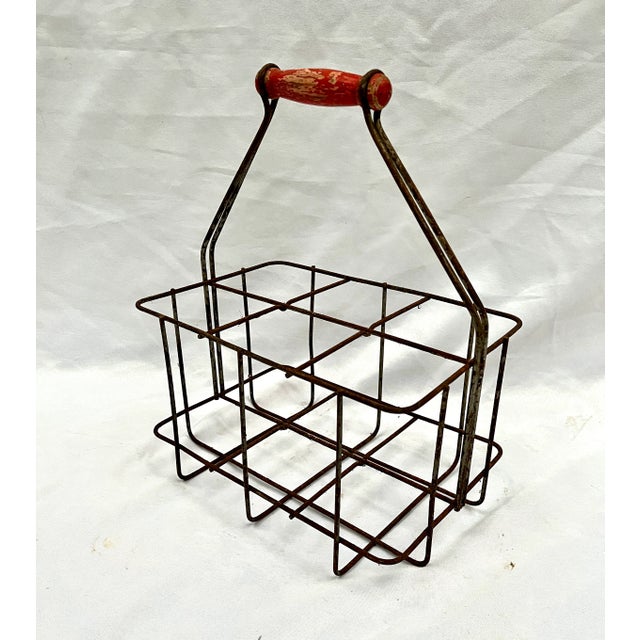 Red Antique French Bottle Carrier W/Red Handle For Sale - Image 8 of 9