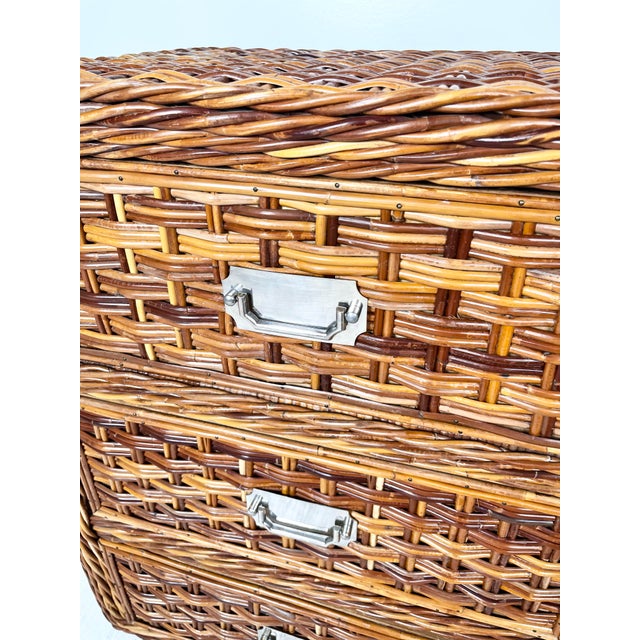 Vintage Woven Rattan Wicker Campaign Dresser For Sale In Tampa - Image 6 of 12