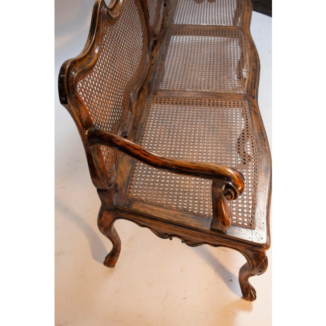 Mid-Century Modern Andrew Delfino Caned Venetian Settee For Sale - Image 3 of 4