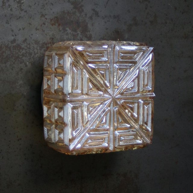 Mid-Century Modern Square Amber Glass Flush Mount For Sale - Image 6 of 11