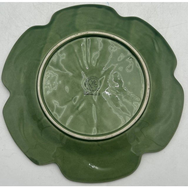 Mid-Century Modern Vintage Bordallo Pinheiro Majolica Green Cabbage 12” Ceramic Plate Serving Platter For Sale - Image 3 of 3