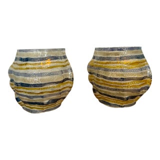 Hand Painted Textured Glass Vases For Sale
