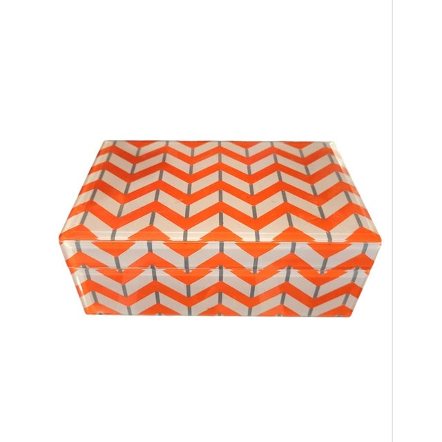 Miles Redd Glass Orange White Chevron Jewelry Storage Box Holder For Sale - Image 4 of 6